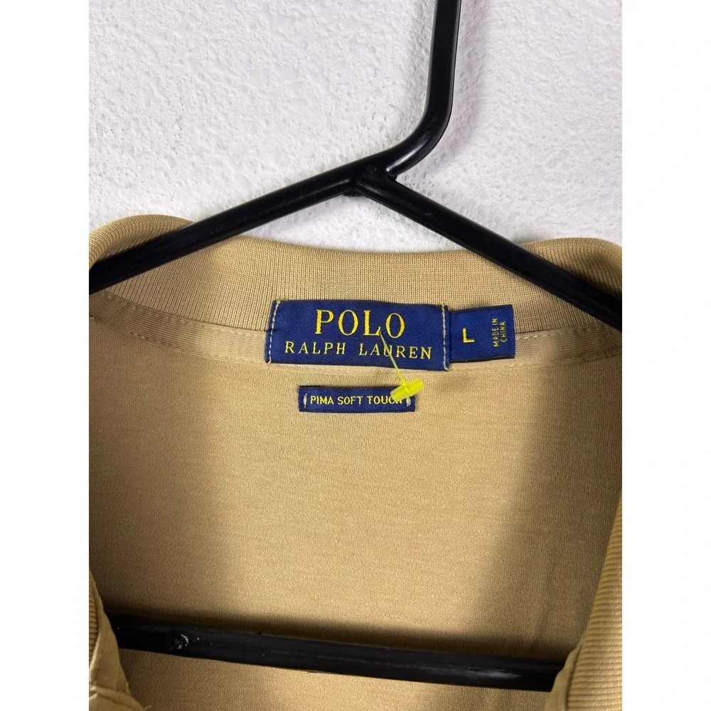 Polo Ralph Lauren Mens Pima Soft Touch Polo Shirt Tan Khaki Large Short Sleeve
